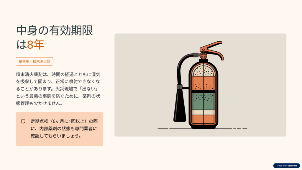 業務用消火器　使用期限2026年　検査受けたばっかり！ ⑤ 消火器 使用期限はどこに書いてある？10年ルールと確認方法 |在庫