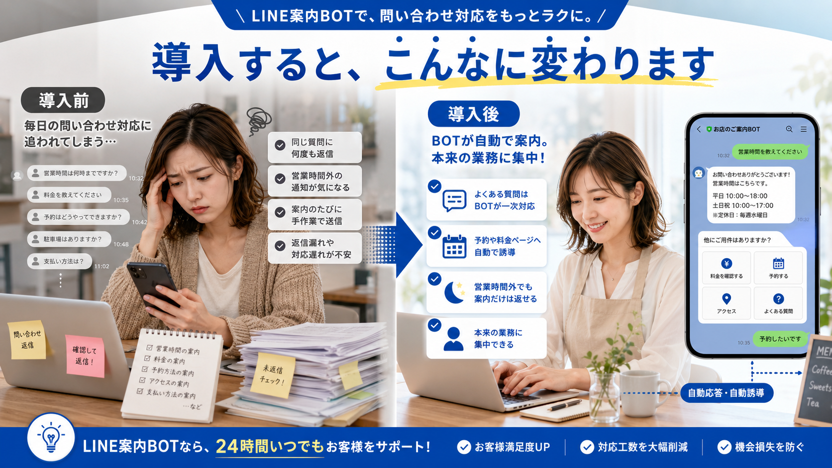 LINE案内BOT導入前後のビフォーアフター画像