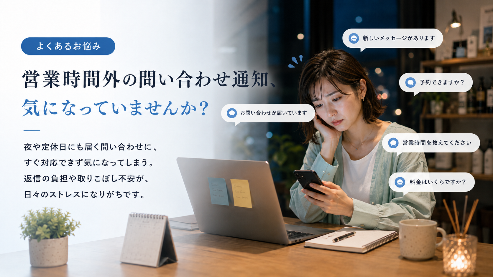 営業時間外の問い合わせ通知に困る小規模事業者