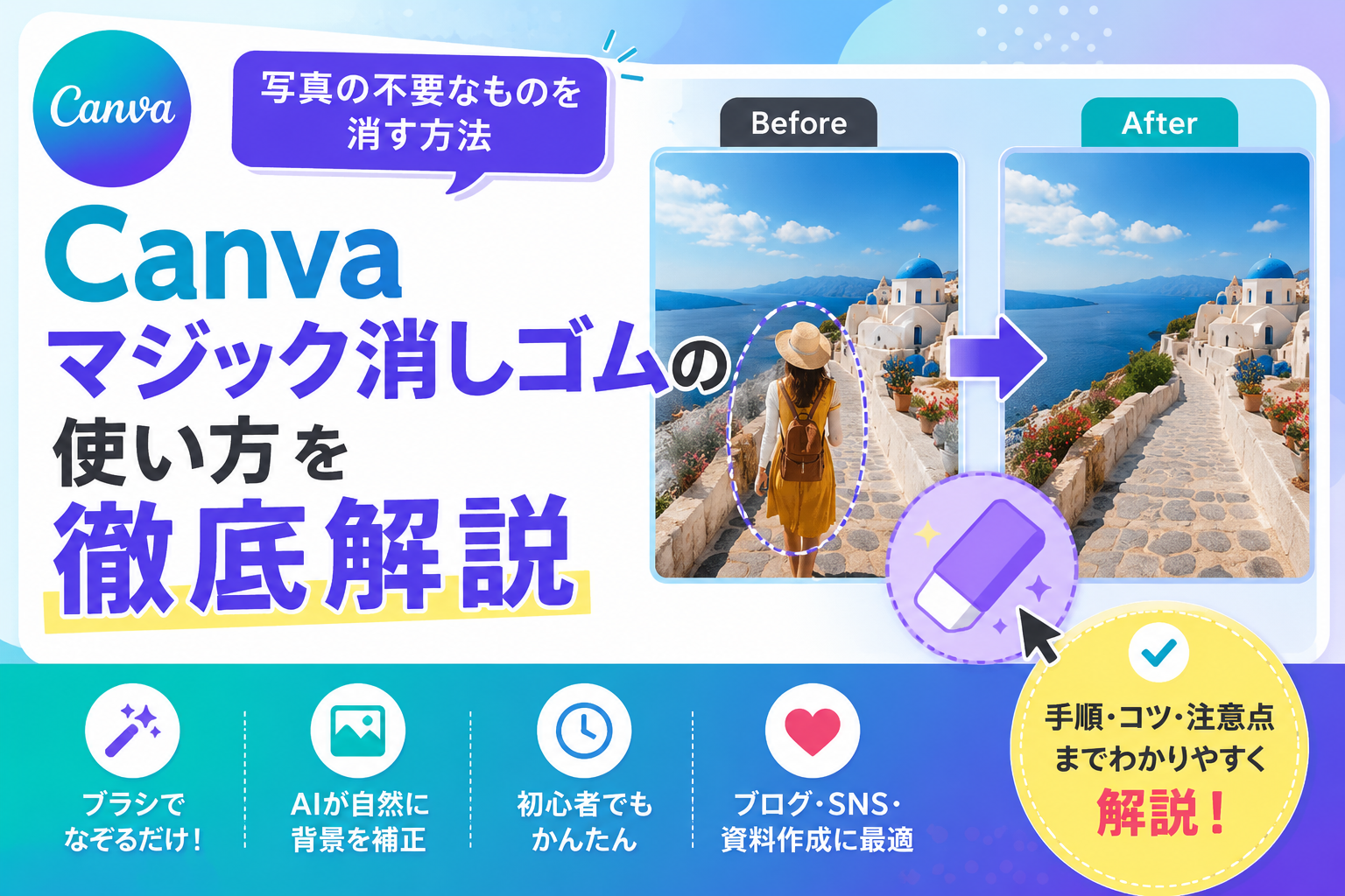 Canva マジック消しゴムの使い方を徹底解説|写真の不要なものを消す方法