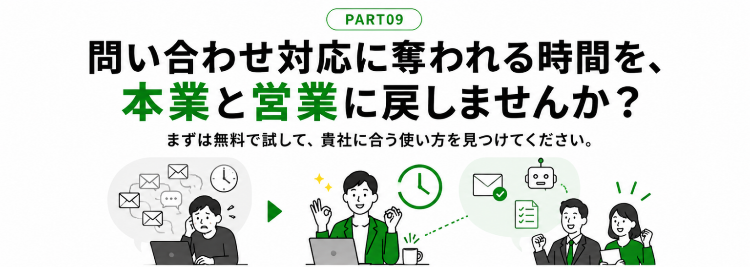 問い合わせ対応に奪われる時間を、本業と営業に戻しませんか？